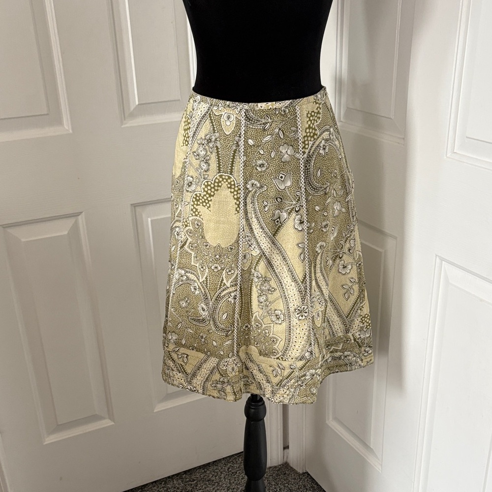 Ann Taylor Green Paisley A-line Cotton Skirt